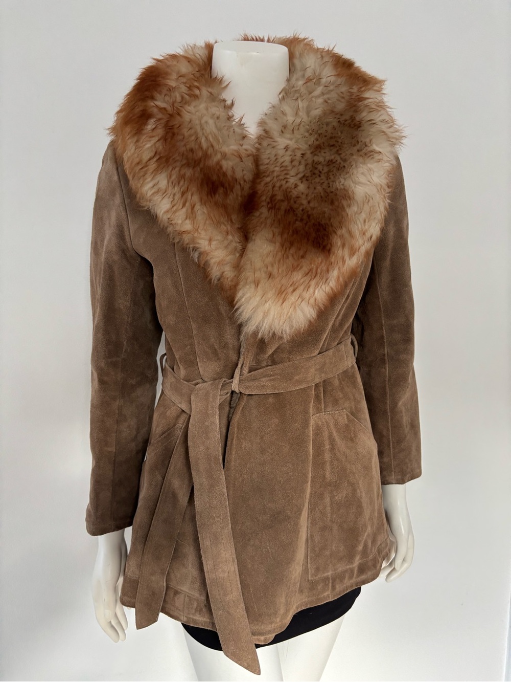 Women's Penny Lane Genuine Suede Wrap Coat Brown